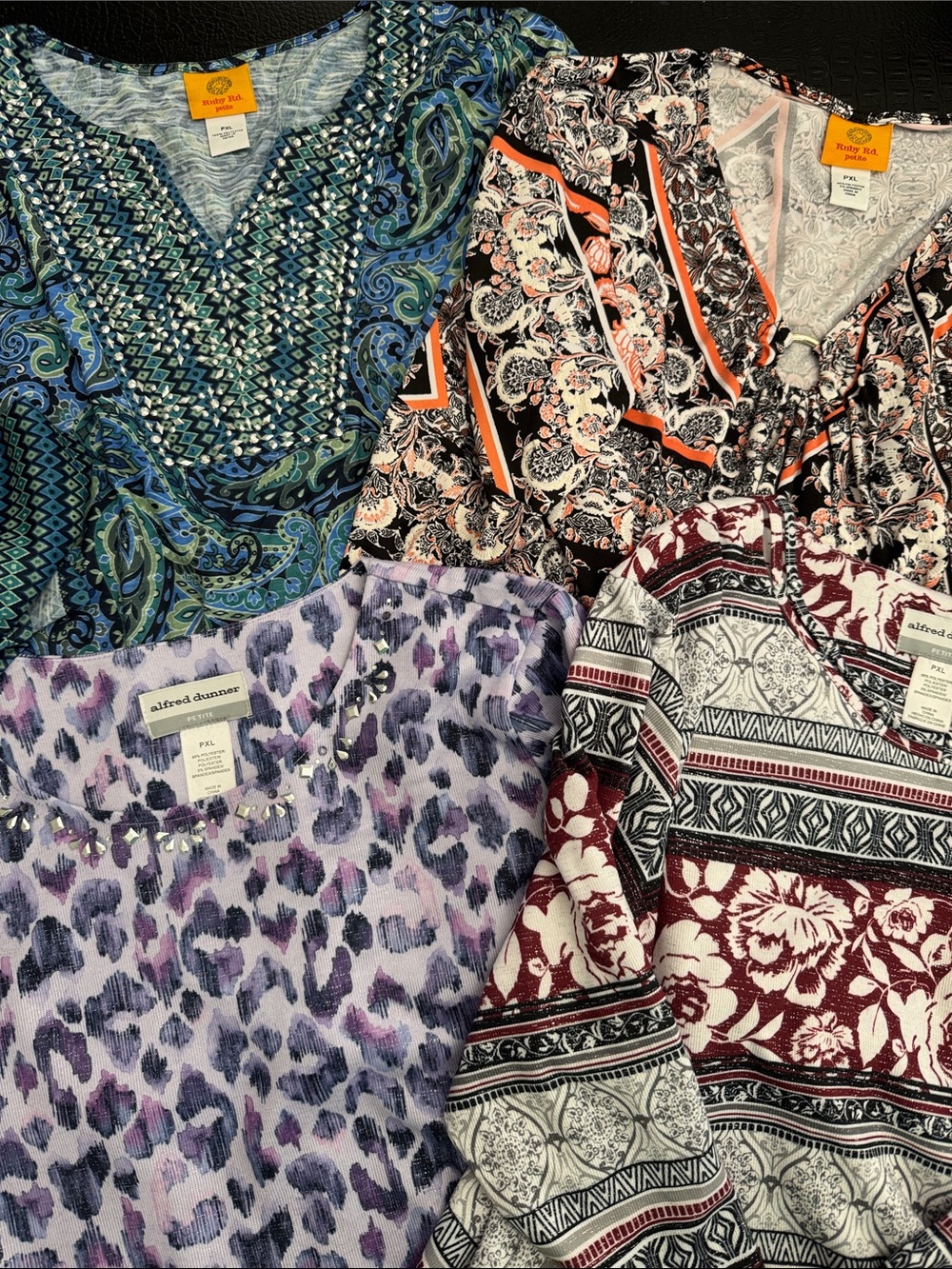 Alfred Dunner Mixed Print Women’s Tunic Set in Blue, Purple, # 3 Burgundy lot